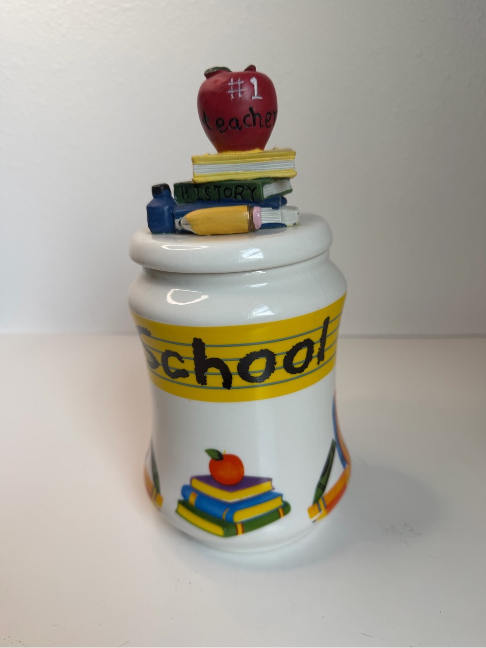 #1 Teacher Ceramic Resin Lidded Treat Jar 9”